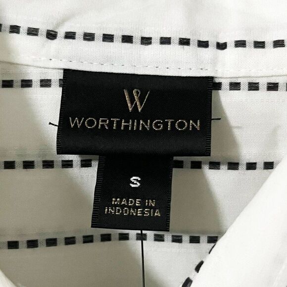 Worthington White Long Sleeve Black Dobby Stripe Button Down Blouse NWT Small - Picture 4 of 12